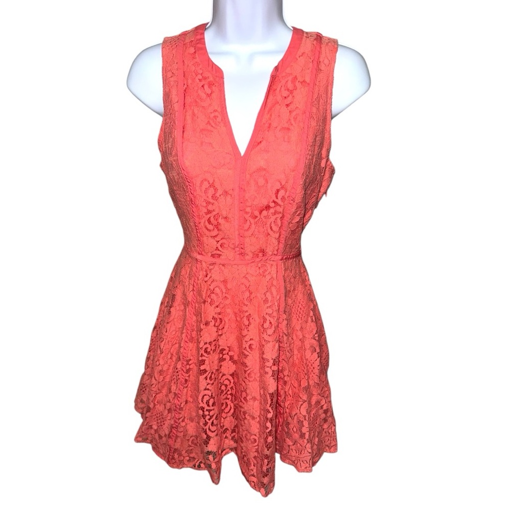 Women’s LC Lauren Conrad Coral/Orange V Neck Lace Dress - 6